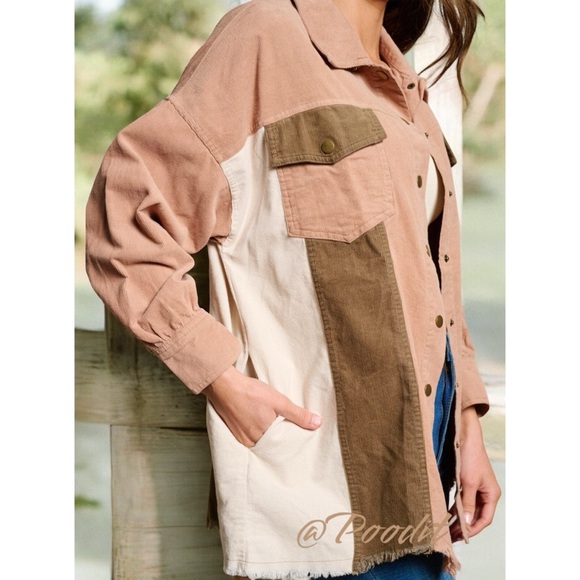 FANTASTIC FAWN color block corduroy oversized top M L - Picture 4 of 9